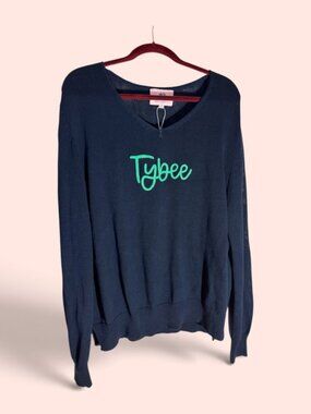 Pearls and Camo Navy Blue Tybee Destination Cotton Sweater Sz L